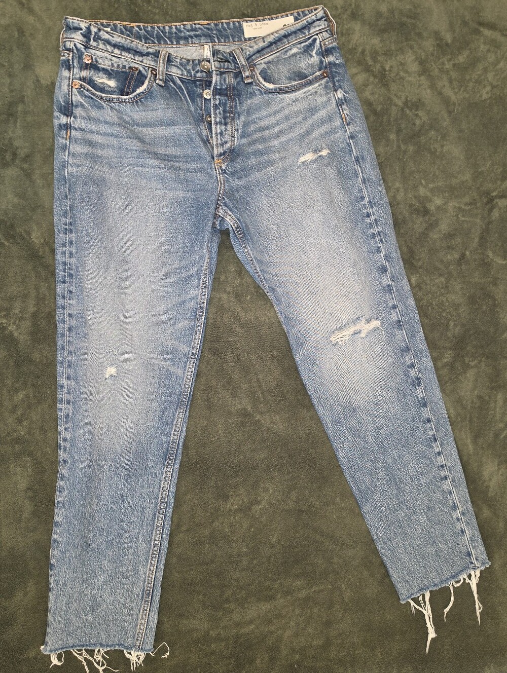 Rag &Bone Rosa Mid-rise Boyfriend Faded Blue Distressed Button-fly Jeans Size 28